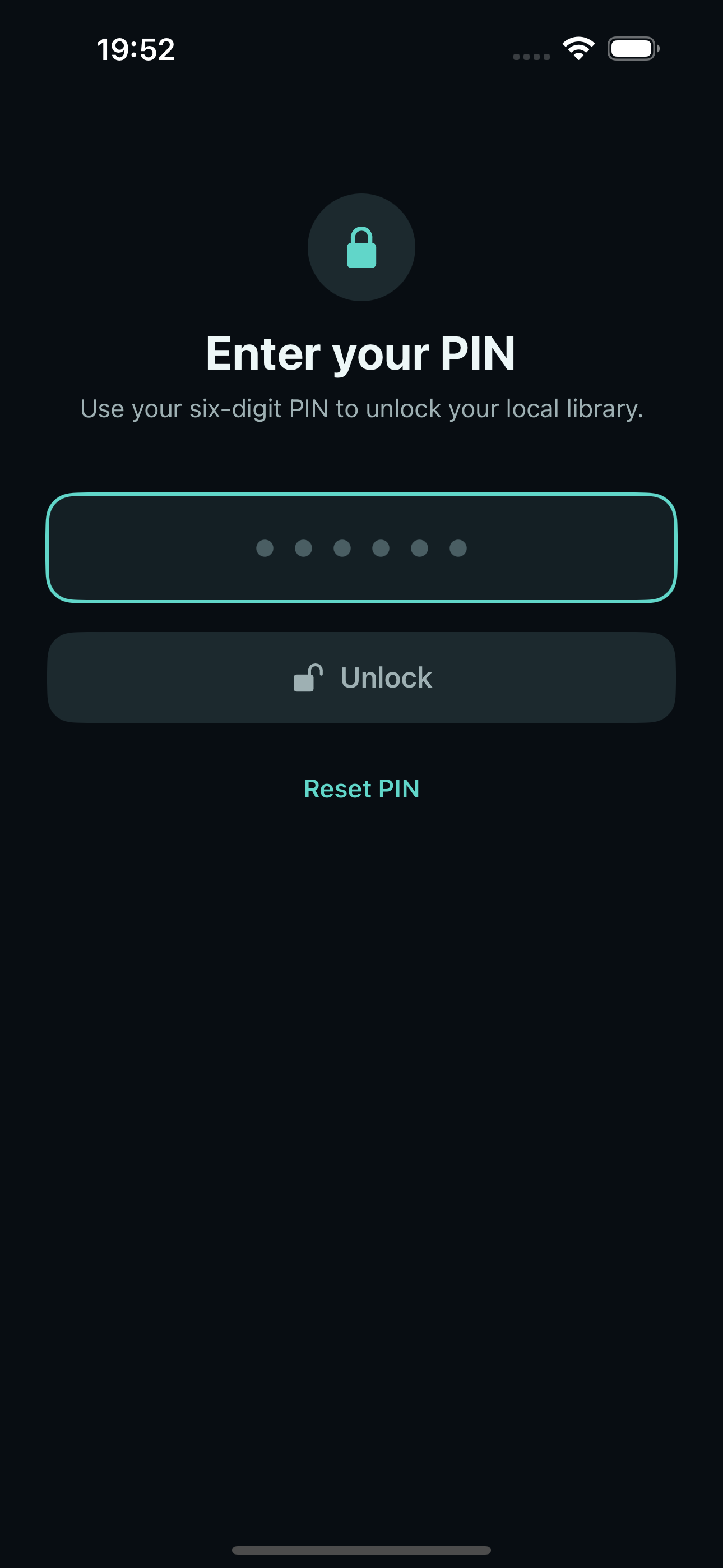 Privela PIN unlock screen